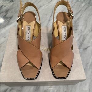 Jimmy Choo Tan Leather Slingback Sandals
